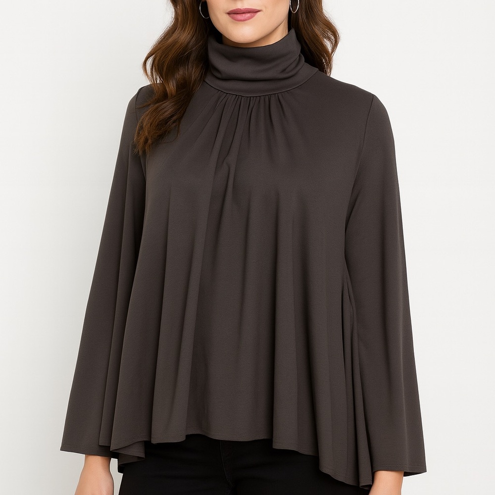 Laura Galic Couture Black Babydoll Turtleneck Flowing Top - Picture 7 of 7